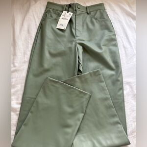brand new zara leather green pants with tag